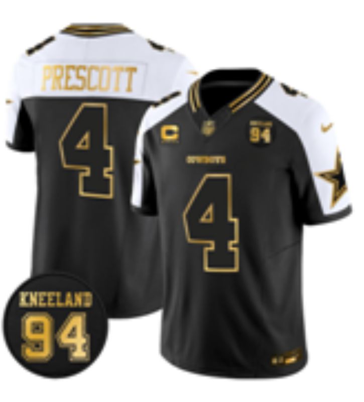 Men 2026 Dallas Cowboys #4 Prescott Black Gold 6th generations Nike Limited NFL Jersey style 04